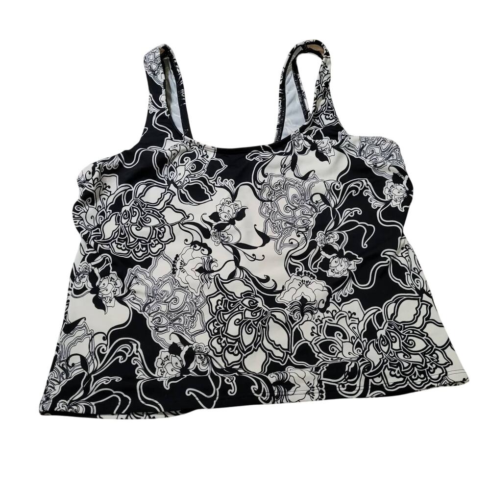Newport News Swim Floral Black White Tank Top Size 14